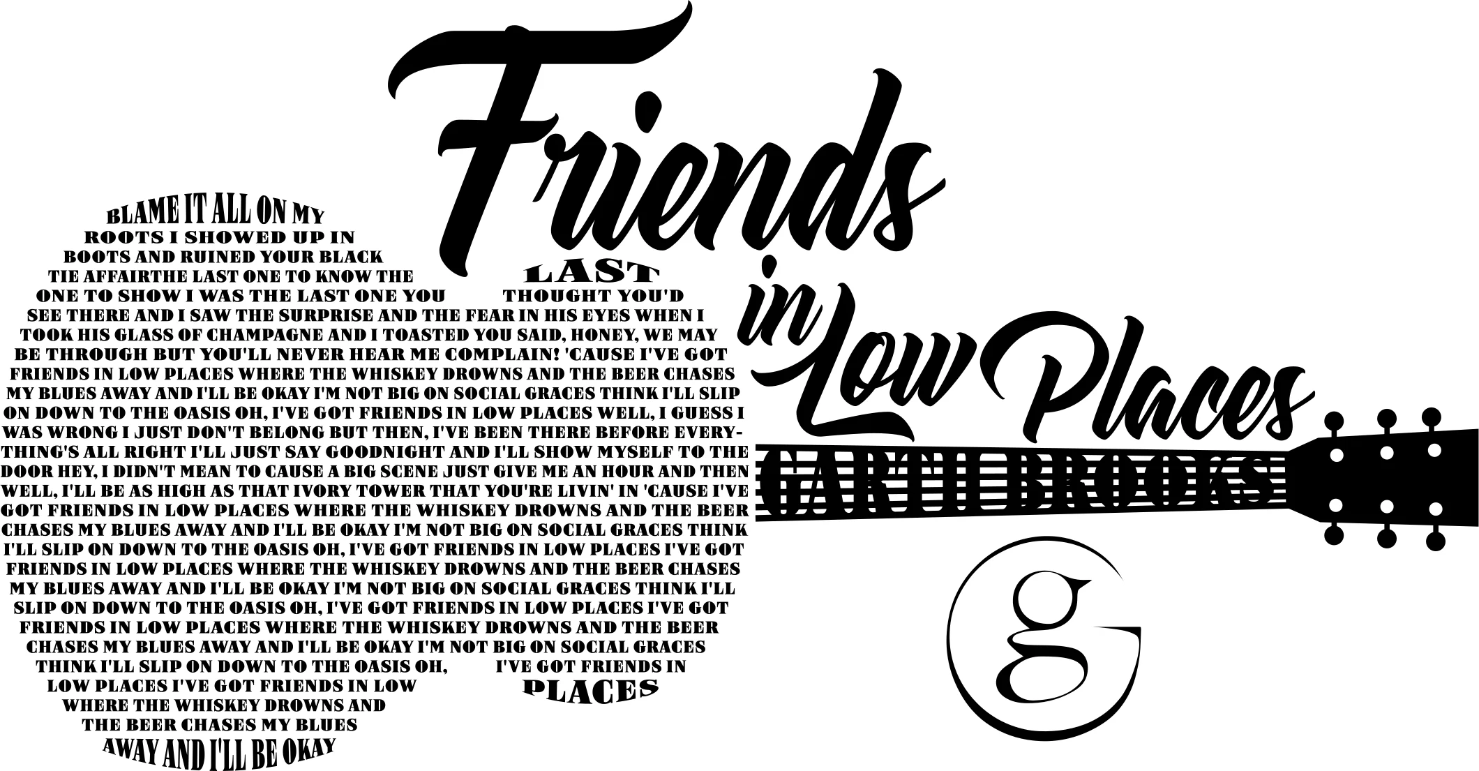 Friends in Low Places finished Full-width electric lyric-art example