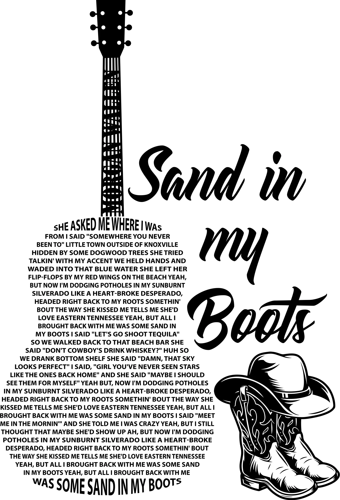 Sand in My Boots finished Vertical acoustic lyric-art example